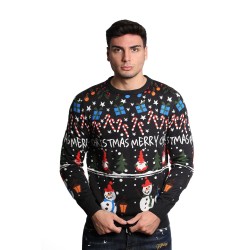 maglione blend UNISEX NERO 194013 - 20717601 vista frontale indossato