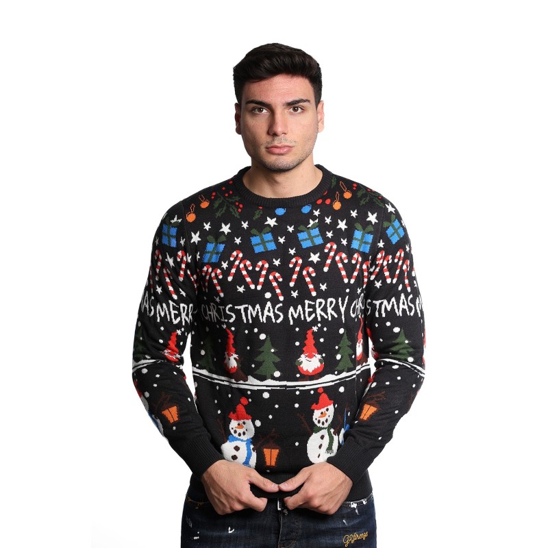 maglione blend UNISEX NERO 194013 - 20717601 vista frontale indossato