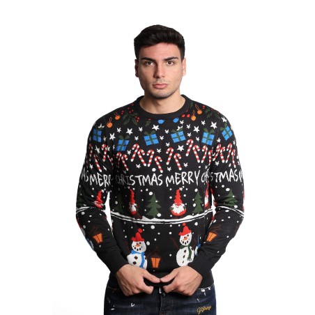 maglione blend UNISEX NERO 194013 - 20717601 vista frontale indossato