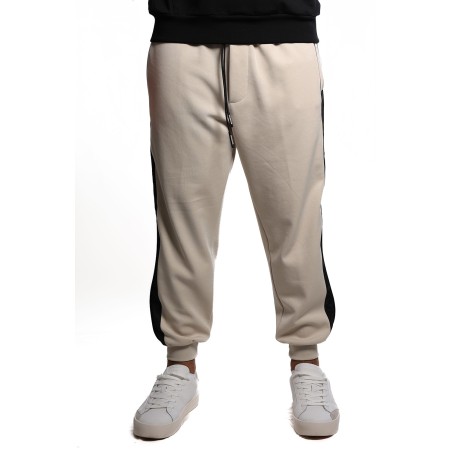 pantalone tuta maison 9 paris UOMO CREMA/NERO - M9P4361 vista frontale indossato