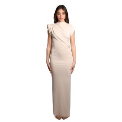 abito lungo kostumn°1 DONNA BEIGE MARMO - KE2516 vista frontale indossato