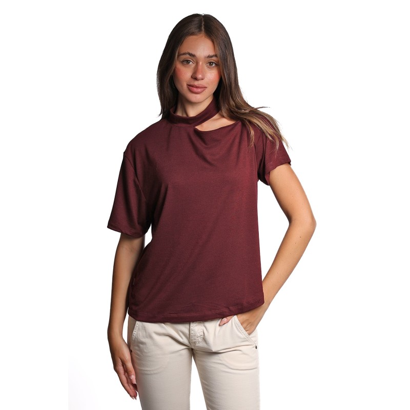t-shirt jijil DONNA BORDEAUX 1349 DARK WINE - JPI24TS320 vista frontale
