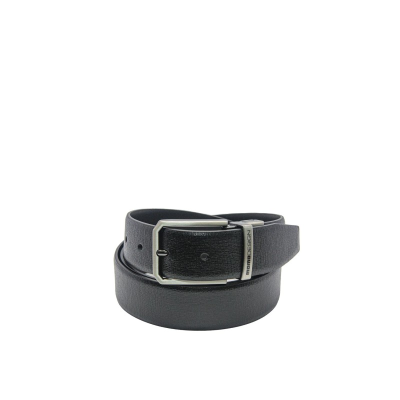 cintura reversibile momodesign UOMO BLACK/BLACK - MO-80CN vista frontale trama saffiano