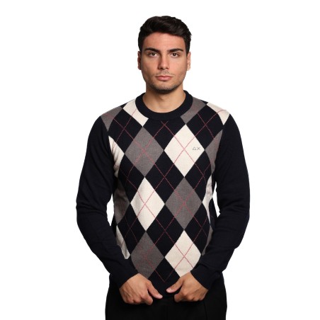 maglione sun68 UOMO 0747 NAVY BLUE E GRIGIO SCURO - K45160 vista frontale
