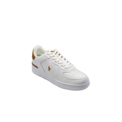 scarpe polo ralph lauren UOMO BIANCHE E CUOIO WHITE/TAN - MASTERS CRT-SK-LTL vista frontale