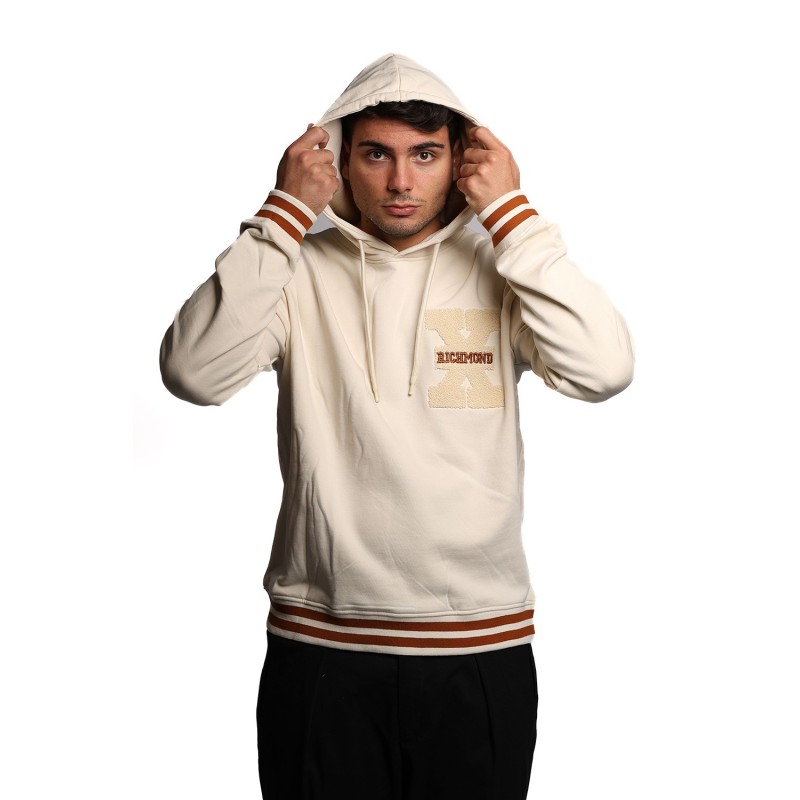 felpa john richmond UOMO AVORIO WHITE CAP - UMA25050FE vista frontale cappuccio