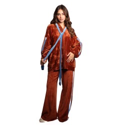 pantalone a palazzo kostumn°1 DONNA BRUCIATO E CELESTE - KI2519 vista completo frontale