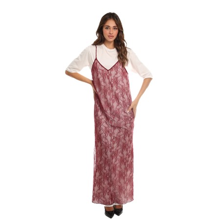 abito lungo kostumn°1 DONNA BORDEAUX E OFF-WHITE - KI25140 vista frontale