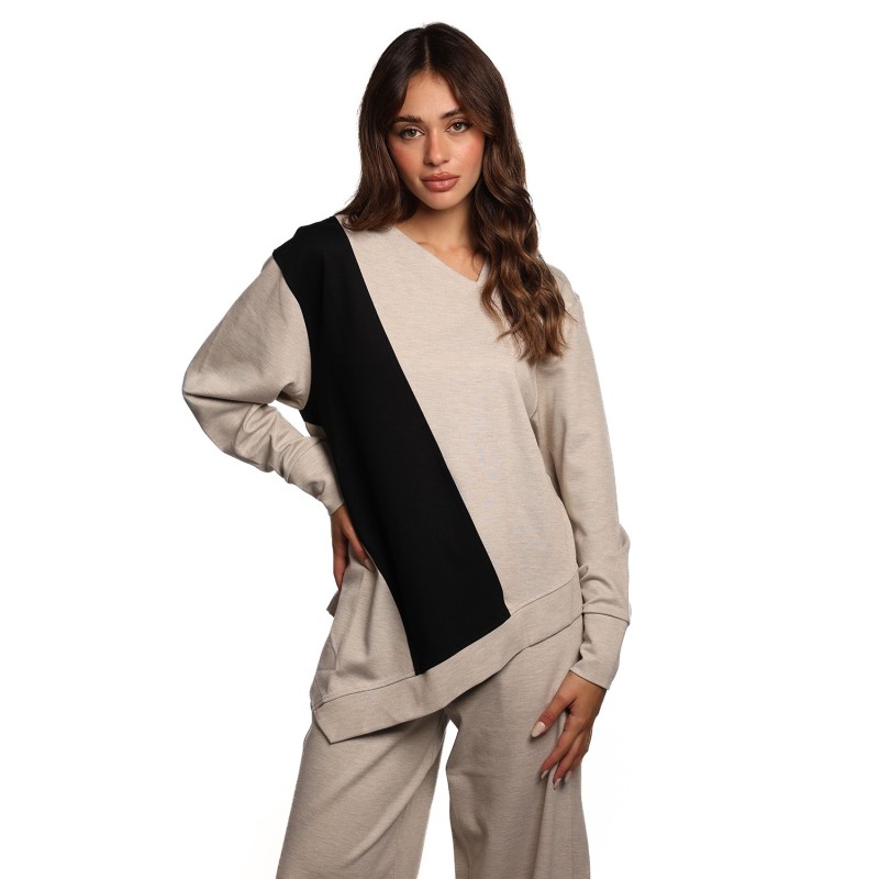 felpa jijil DONNA BEIGE CHIARO E NERA 1103 NATURALE/NERO - JPI25FP144 vista frontale