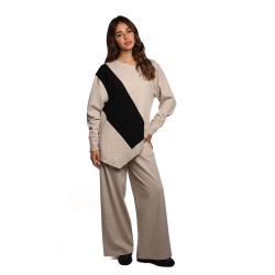 felpa jijil DONNA BEIGE CHIARO E NERA 1103 NATURALE/NERO - JPI25FP144 vista completo frontale