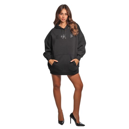 felpa oversize guess DONNA NERA JBLK - V5BQ12KB681 vista frontale