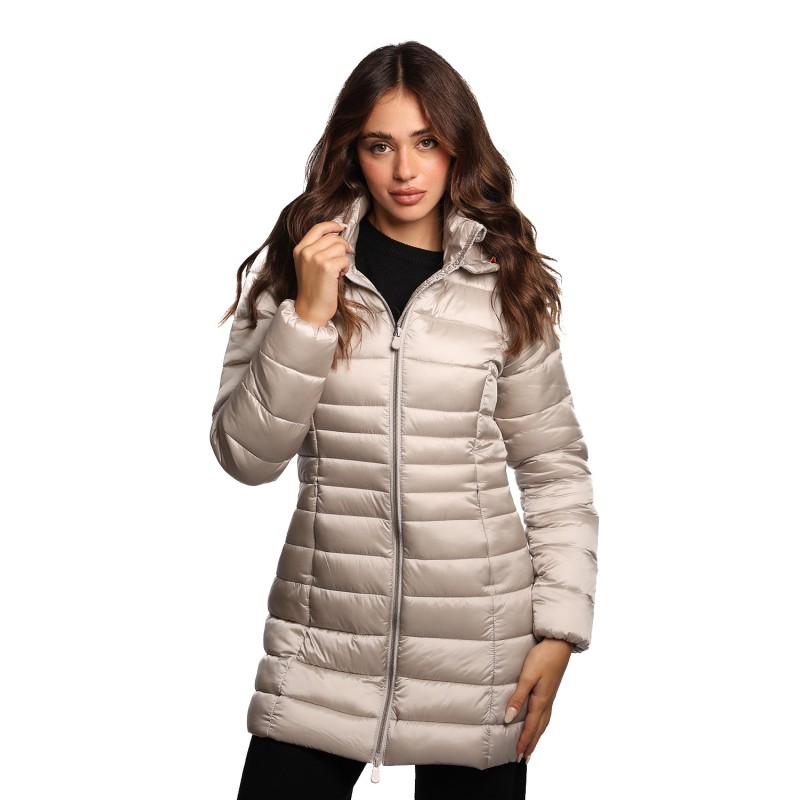 giubbino lungo save the duck DONNA BEIGE CHIARO 40019 - D47300W - IRIS21 REESE vista frontale
