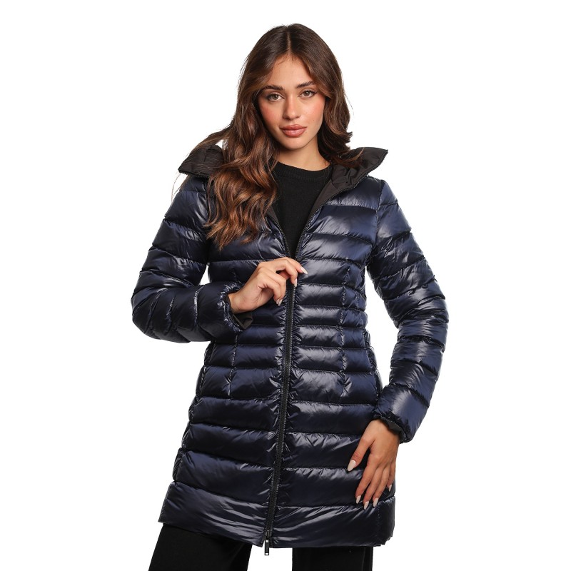 giubbino lungo reversibile ADD DONNA NERO E BLU C1527 BLACK+PACIFIC BLUE - 12AWHE33 vista frontale blu