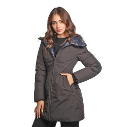 giubbino lungo reversibile ADD DONNA NERO E BLU C1527 BLACK+PACIFIC BLUE - 12AWHE33 vista laterale nero