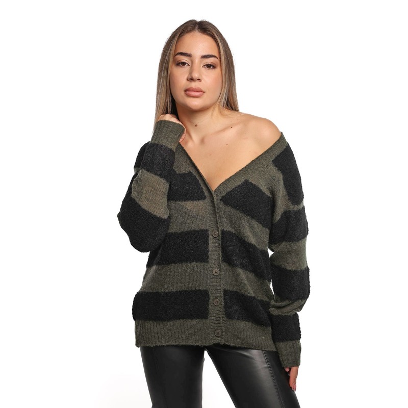 cardigan sun68 DONNA 1174 NERO E MILITARE SCURO - K45265 vista frontale