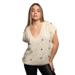 maglione a gilet jijil DONNA 0913 VANIGLIA - JPI25MK009 vista frontale