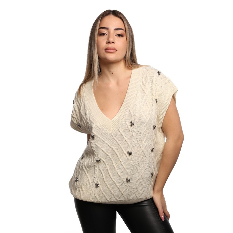 maglione a gilet jijil DONNA 0913 VANIGLIA - JPI25MK009 vista frontale