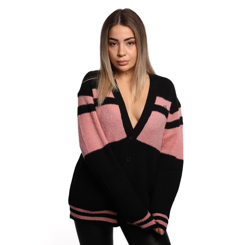 cardigan sun68 DONNA 1157 NERO E ROSA SCURO - K45263 vista frontale