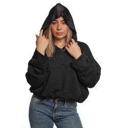 felpa jijil DONNA 0002 NERA - JPI25FP076 vista frontale cappuccio