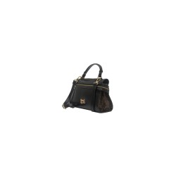 borsa secret pon pon DONNA BLACK/LEO - INES SATCHEL SMALL vista laterale